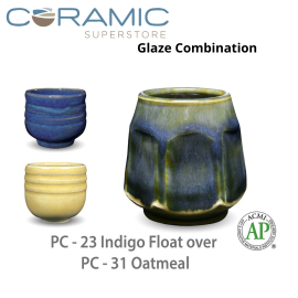 Indigo Float PC-23 over Oatmeal PC-31 Pottery Cone 5 Glaze Combination Indigo Float PC-23 over Oatmeal PC-31 Pottery Cone 5 Glaze Combination